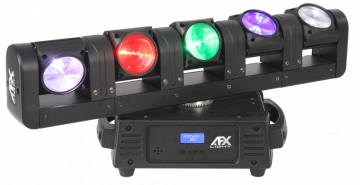AFX Light 5-päinen SUPER BEAM LED liikkuvilla päillä ja loputtomalla pyörimisellä