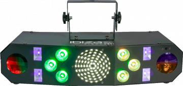Ibiza Light 4in1 wash, moon, strobe, UV valoefekteillä DMX-ohjauksella ja kaukosäätimellä