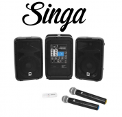 Ibiza Sound portable active mixer+speakers + 2 hand held wireless mics+ Singa