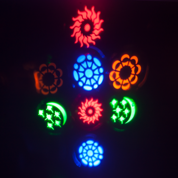 Ibiza Light DMX-ohjattu 2in1 RGBA LED valoefekti 20 gobolla ja strobolla