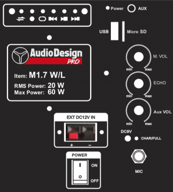 AudioDesignPRO M1 7" kannettava akkukäyttöinen kaiutin+ langaton mikki USB/BT/SD