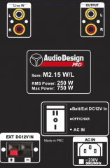 AudioDesignPRO M2 15" kannettava akkukäyttöinen kaiutin+2x langaton mikki+Singa