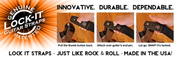 Lock-It Strap lukkiutuva musta kitaranhihna