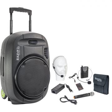 Ibiza Sound PORT12BK MKII Kannettava akkukäyttöinen 700W kaiutin+ 2x langatonta mikkiä/USB/SD+BT