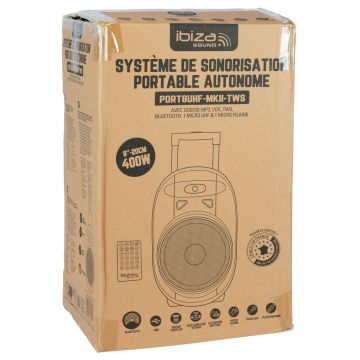 Ibiza Sound PORT-8 MKII siirreltävä kaiutin ja 2 langatonta mikkiä