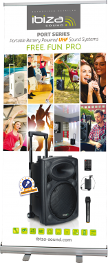 Ibiza Sound PORT-12 Kannettava akkukäyttöinen 700W kaiutin+ 2x langatonta mikkiä/USB/SD+BT